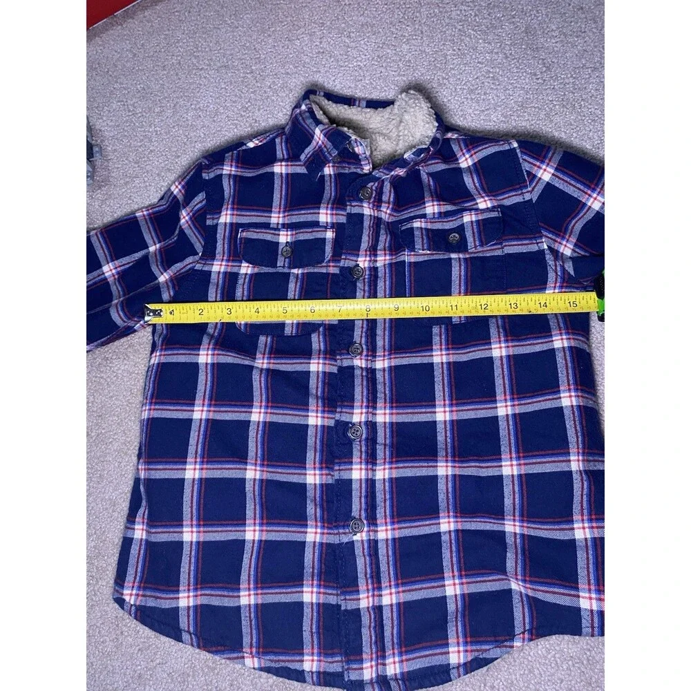 Cat & Jack Boys S 6/7 Blue Plaid Flannel Sherpa Lined Shirt Jacket Shacket